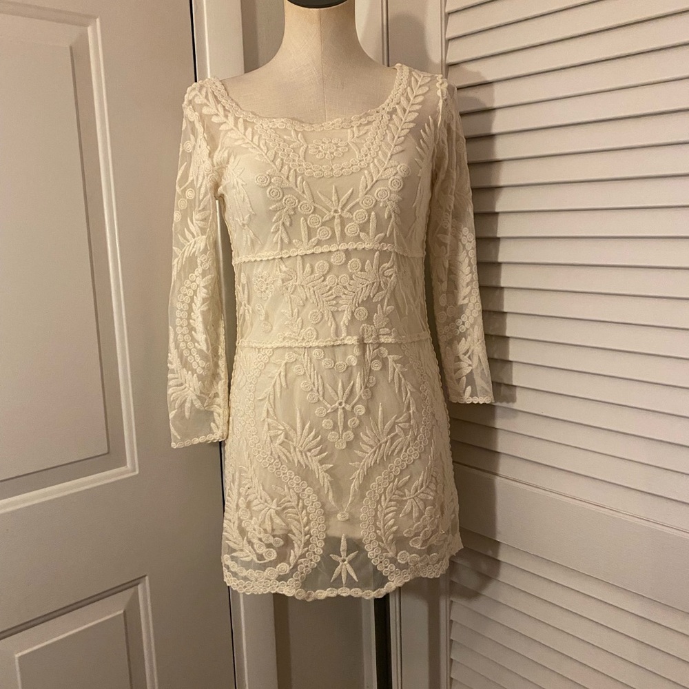 Express White Embroidered Mini Dress- Size XS